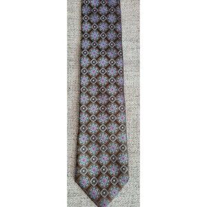Canali 1934 Tie Blue Flower Pattern Brown Background 100% Silk